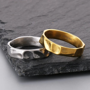 Hammered Steel Minimal Geometric Ring